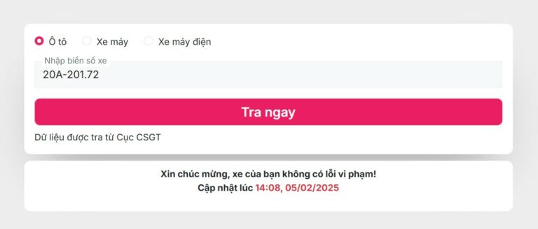 Hệ thống sẽ trả lại kết quả chỉ sau vài giây nhấn lệnh "Tra ngay"