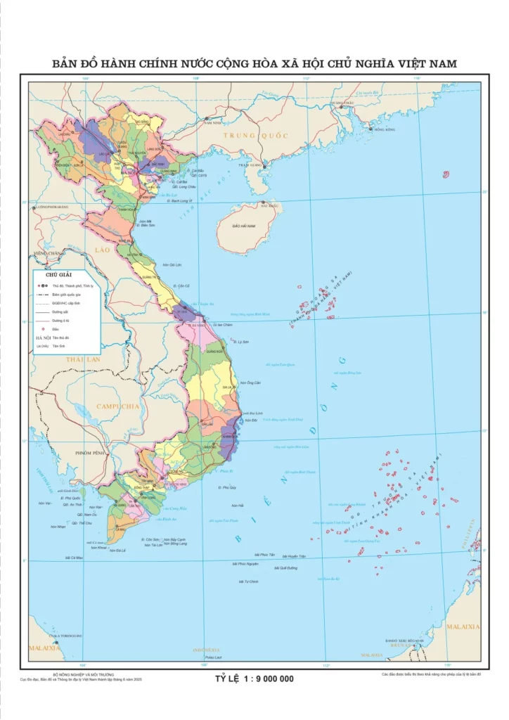 Bản đồ Việt Nam 34 tỉnh thành theo tỷ lệ 1 : 9 000 000