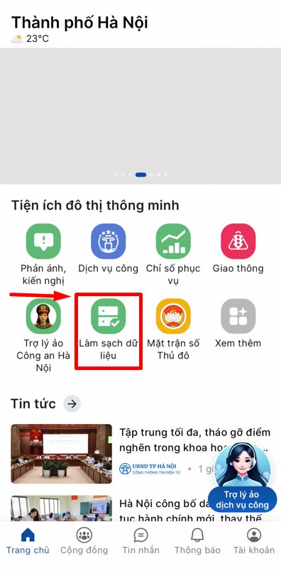 Truy cập tính năng làm sạch dữ liệu để tiến hành khai báo