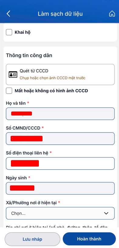 Giao diện khai báo khi chọn “Giấy phép lái xe”
